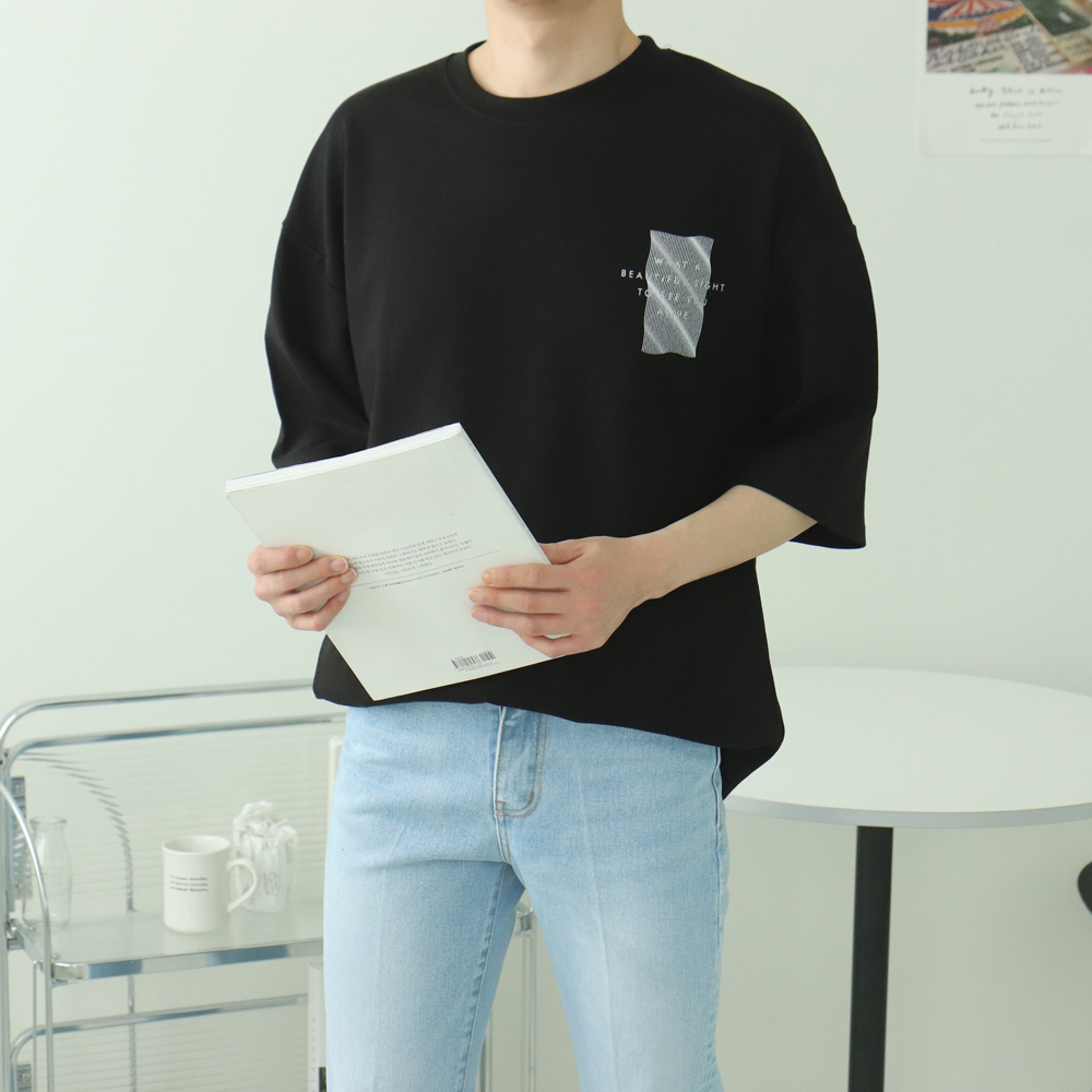 남자반팔티 오버핏 여름 커플반팔 남성7부티셔츠 - 상세 이미지 4