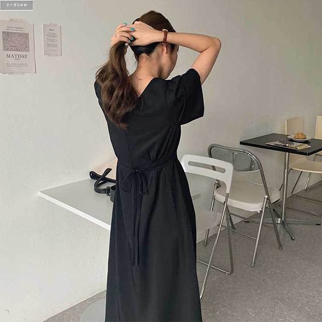 테사 브이넥 실키 핀턱 허리끈 롱원피스 4col 여름 봄 슬림 A라인 퍼프 하객 제이플로우 - 상세 이미지 4