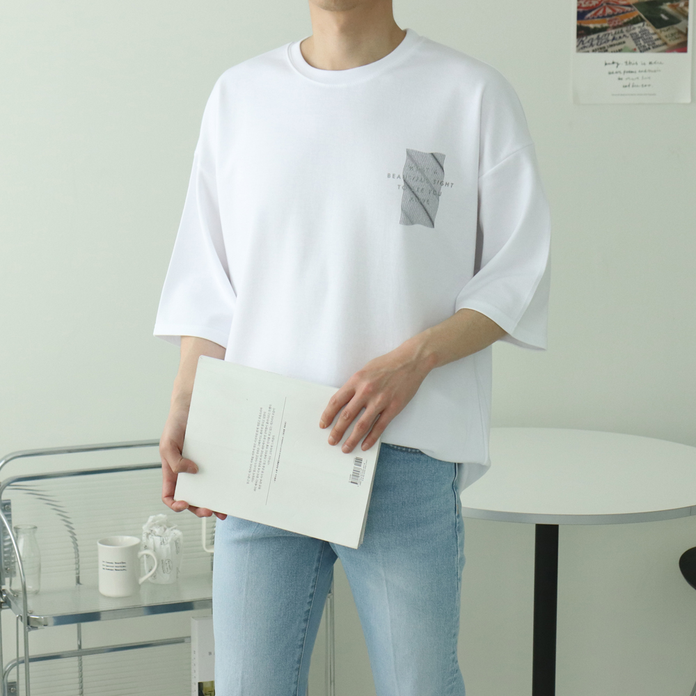 남자반팔티 오버핏 여름 커플반팔 남성7부티셔츠 - 상세 이미지 3