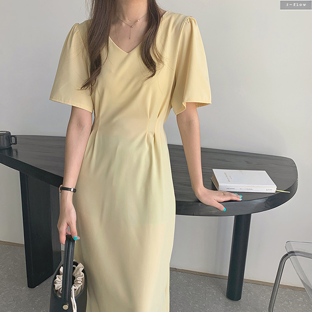 테사 브이넥 실키 핀턱 허리끈 롱원피스 4col 여름 봄 슬림 A라인 퍼프 하객 제이플로우 이미지 7