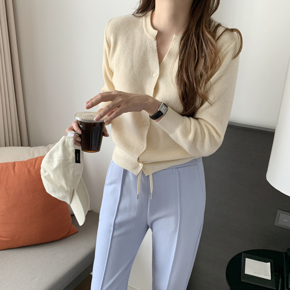 루즈핏 골지 크롭 가디건 숏 라운드 여성 가디건 가을 여자 니트 가디건