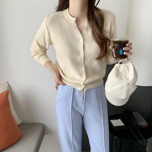 루즈핏 골지 크롭 가디건 숏 라운드 여성 가디건 봄 가을 여자 니트 가디... 착용 후기 | 사이즈/핏 총정리 - 상품 이미지 3