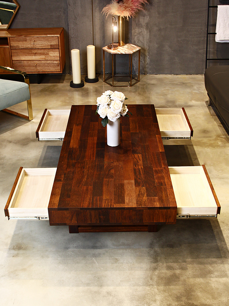 까사드블랑 멀바우 원목 수납형 서랍 좌탁 소파 거실 테이블 1500 CL099