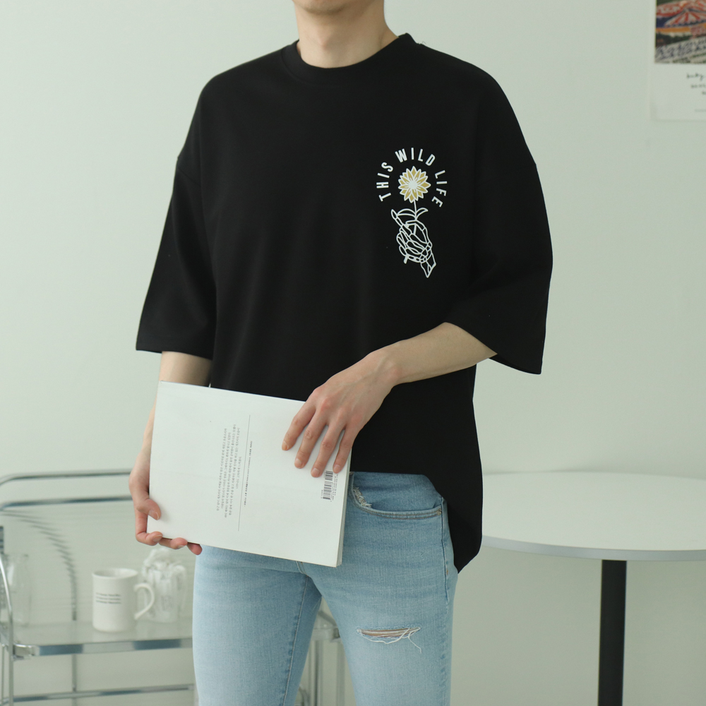 남자7부티셔츠 커플 프린팅 여름 남자오버핏반팔티 - 상세 이미지 5
