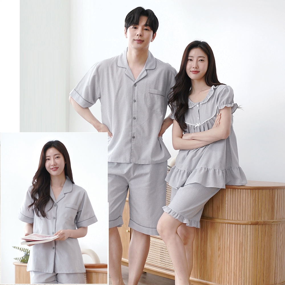 커플잠옷 여성 남성 잠옷 신혼부부 파자마 국내제작 홈웨어 바지 원피스 - 상세 이미지 5