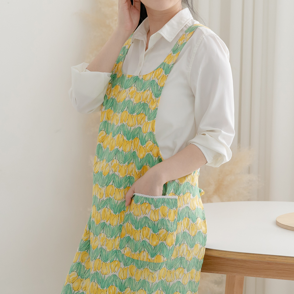 데코에버 팬지 플라워 린넨 앞치마 꽃무늬 방수앞치마 H형