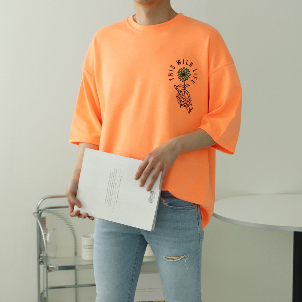 남자7부티셔츠 커플 프린팅 여름 남자오버핏반팔티 - 상세 이미지 4