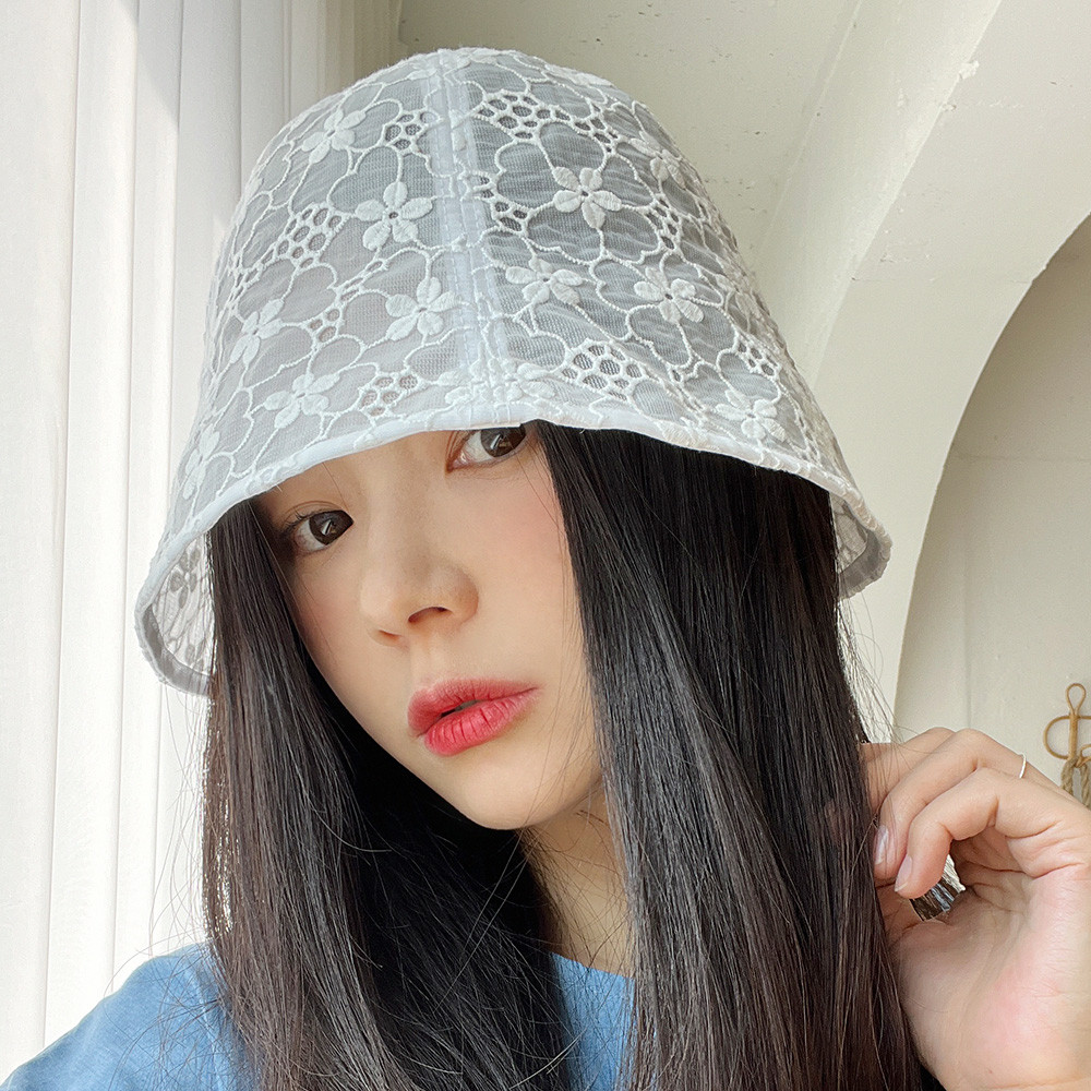나팔 레이스 시스루 벙거지 버킷햇 여성 봄 여름 플라워 모자 - 상품 이미지