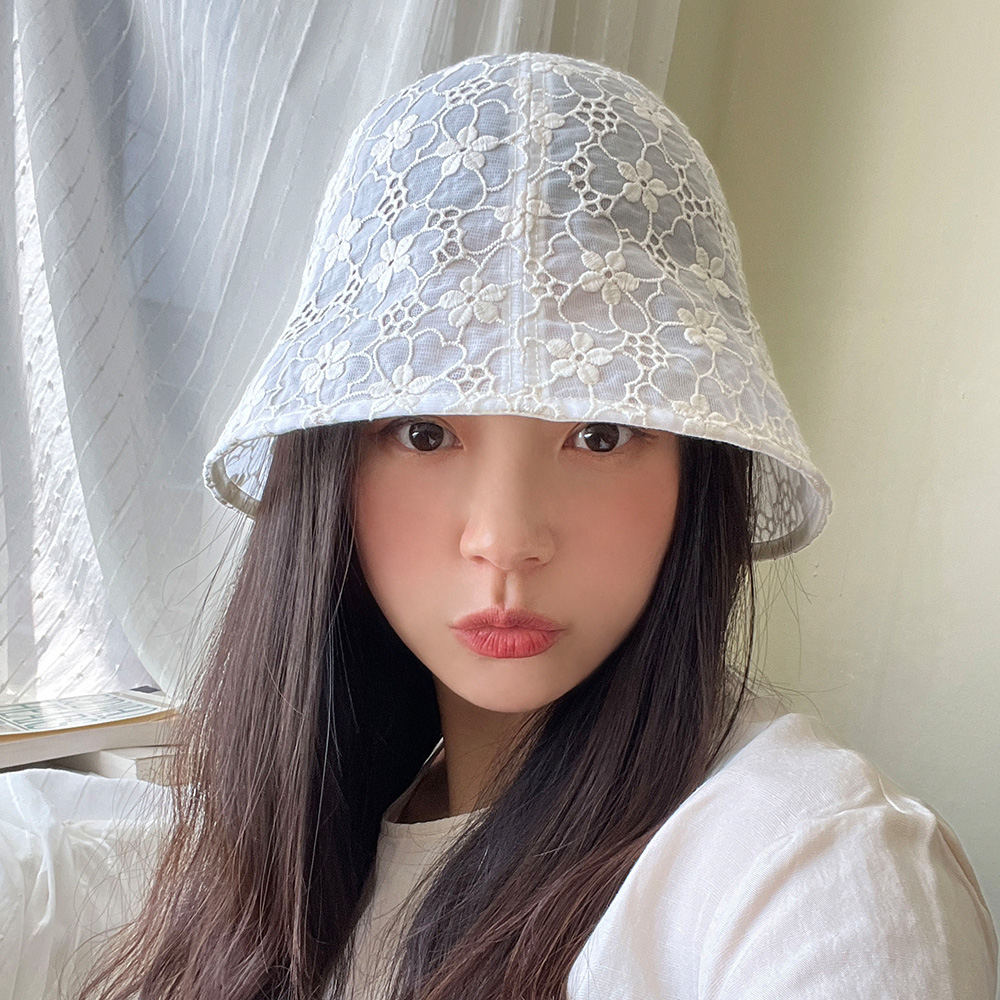 나팔 레이스 시스루 벙거지 버킷햇 여성 봄 여름 플라워 모자 - 상세 이미지 4