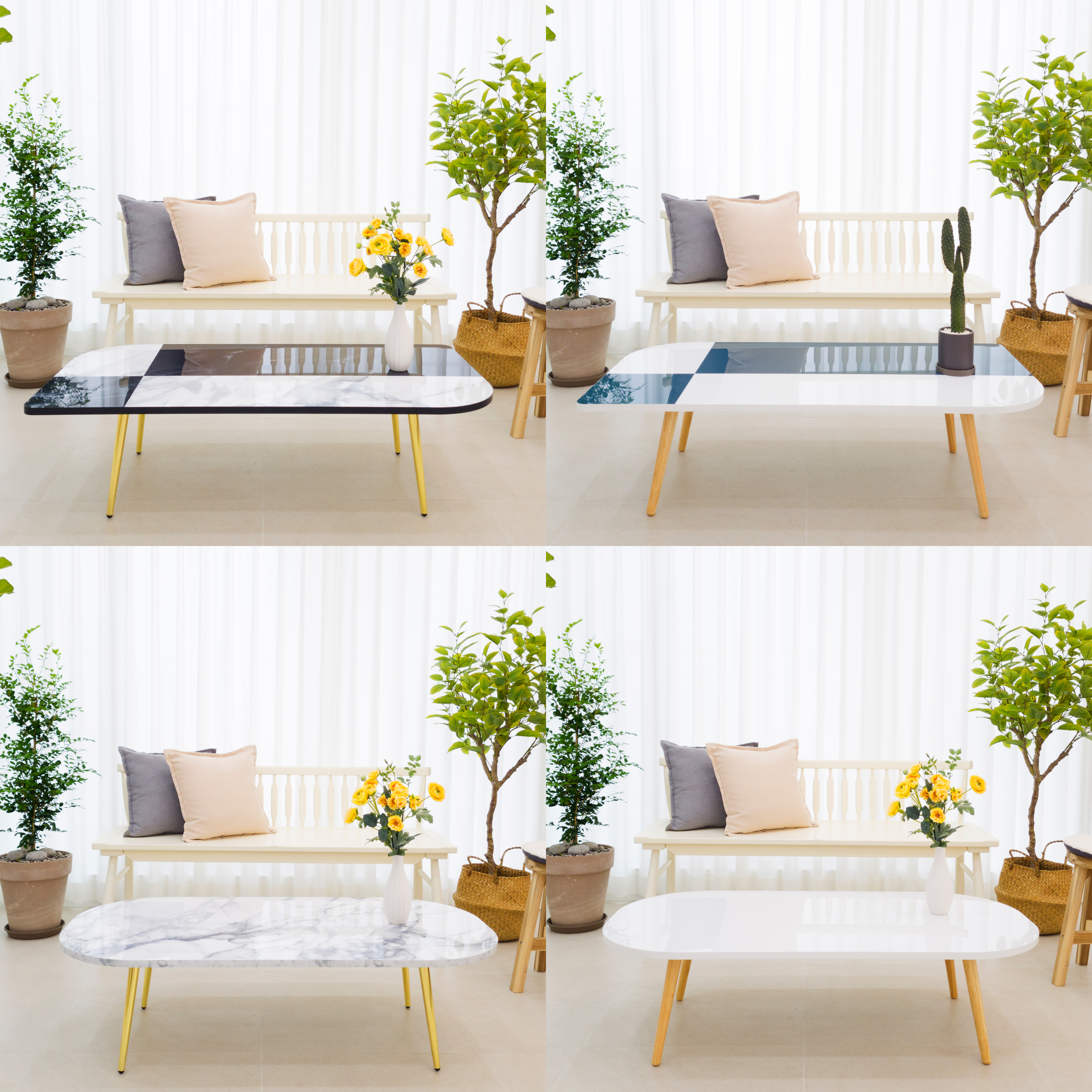 메리골드리빙 국산 거실 테이블 좌식 쇼파 타원형 티테이블 고정식 다리 1골드 대리석