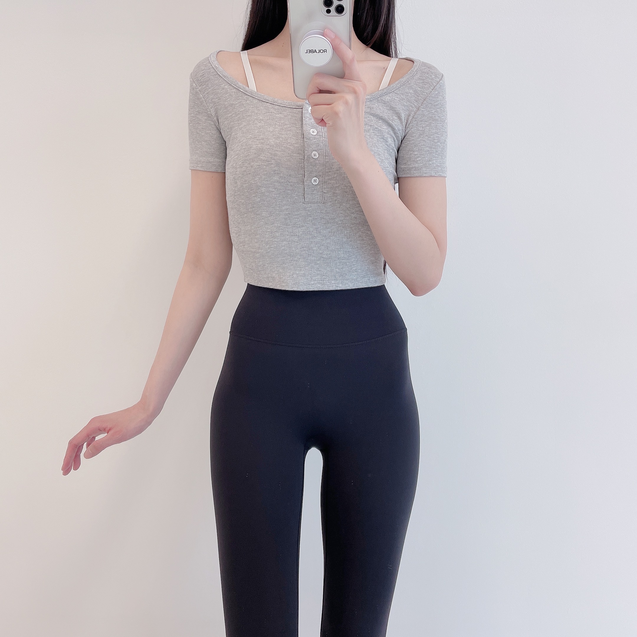 로라벨 텐텐 필라테스복 요가복 필라테스 상의 옷 커버업 운동복 탑 요가 크롭 반팔 복장 - 상세 이미지 3