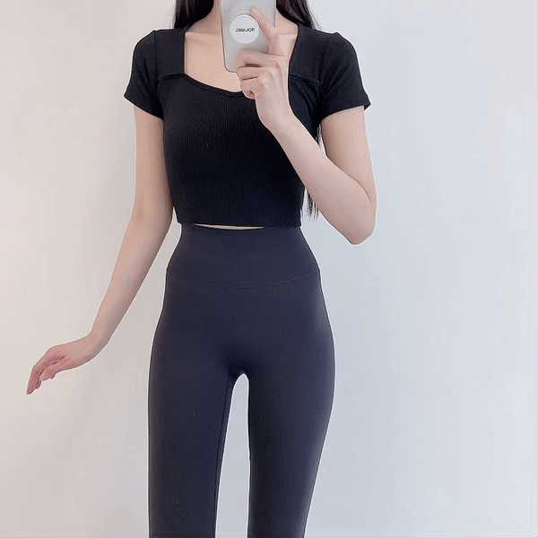 로라벨 라츠 필라테스복 요가복 필라테스 상의 옷 커버업 운동복 탑 요가 크롭 반팔 복장 - 상세 이미지 4