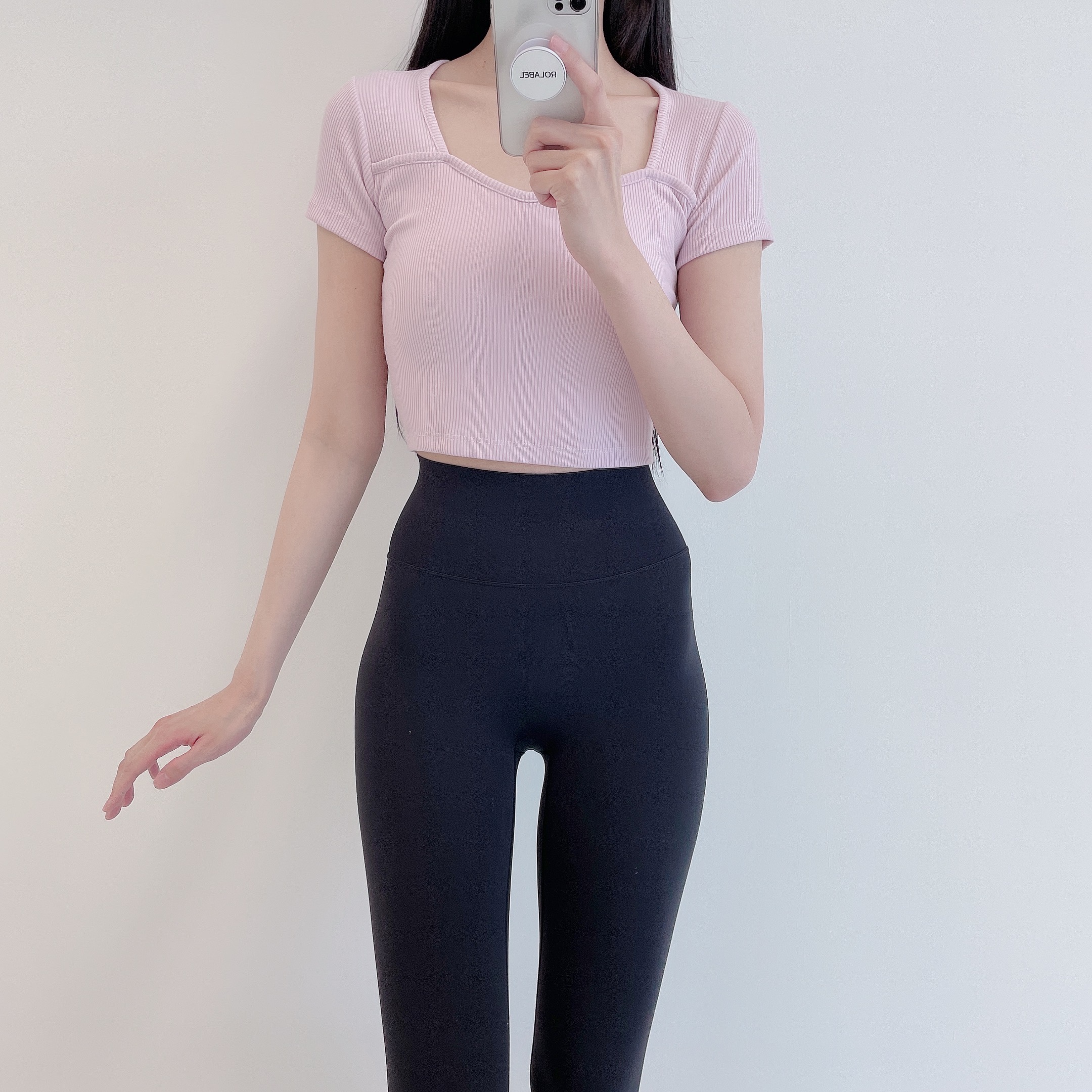 로라벨 라츠 필라테스복 요가복 필라테스 상의 옷 커버업 운동복 탑 요가 크롭 반팔 복장 - 상세 이미지 2