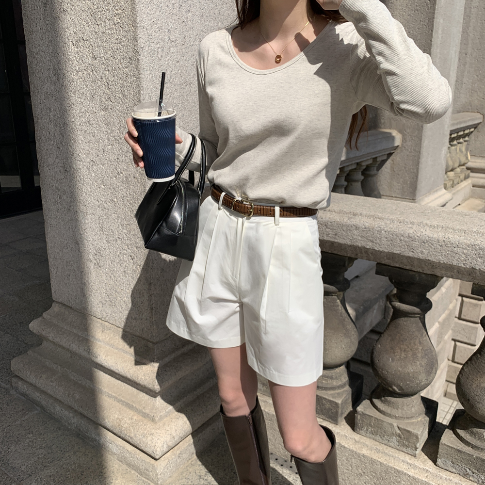 하이웨스트 핀턱 반바지 5부 4부 A라인 여자 면 반바지 여성 여름 바지 버뮤다팬츠 - 상세 이미지 2