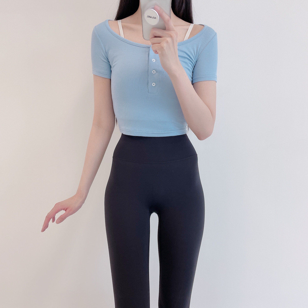 로라벨 텐텐 필라테스복 요가복 필라테스 상의 옷 커버업 운동복 탑 요가 크롭 반팔 복장 - 상세 이미지 2
