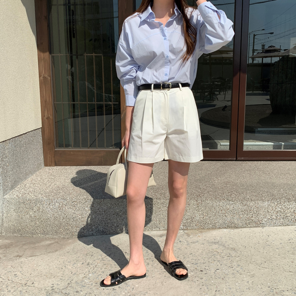 하이웨스트 핀턱 반바지 5부 4부 A라인 여자 면 반바지 여성 여름 바지 버뮤다팬츠 - 상세 이미지 5