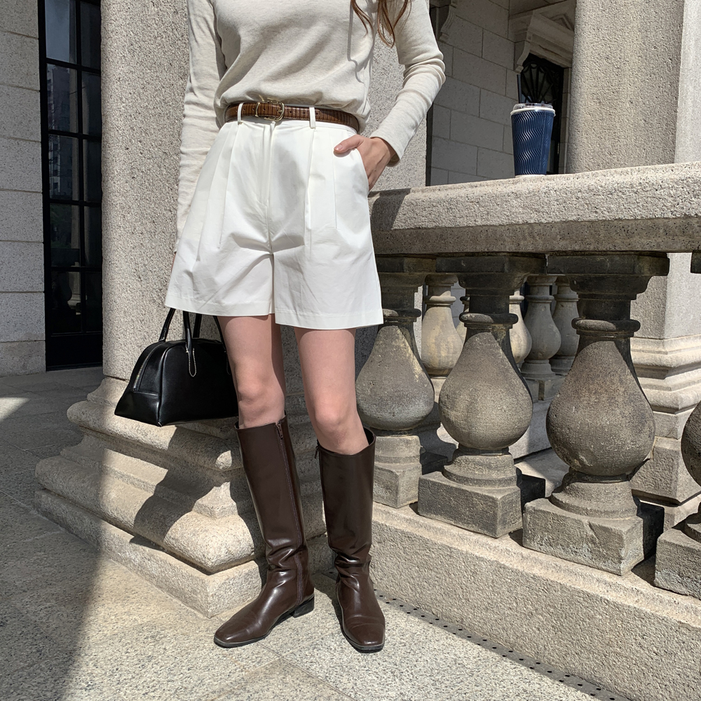 하이웨스트 핀턱 반바지 5부 4부 A라인 여자 면 반바지 여성 여름 바지 버뮤다팬츠 - 상세 이미지 3