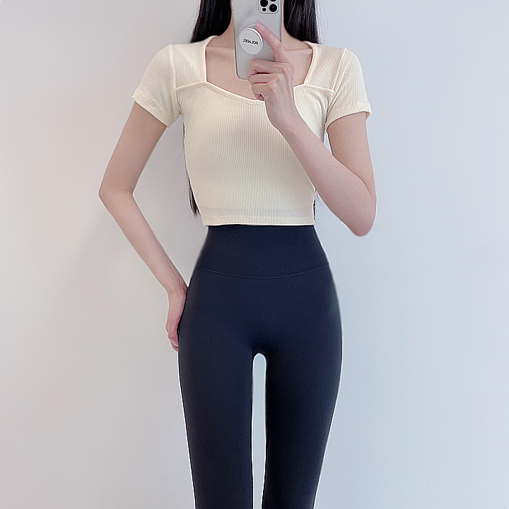 로라벨 라츠 필라테스복 요가복 필라테스 상의 옷 커버업 운동복 탑 요가 크롭 반팔 복장 - 메인 이미지