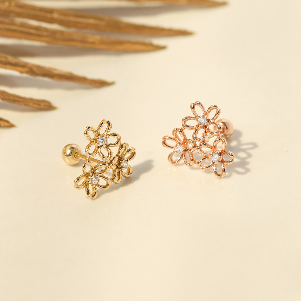 ミニマルピアス 14K フラワーガーデンピアスイヤリング