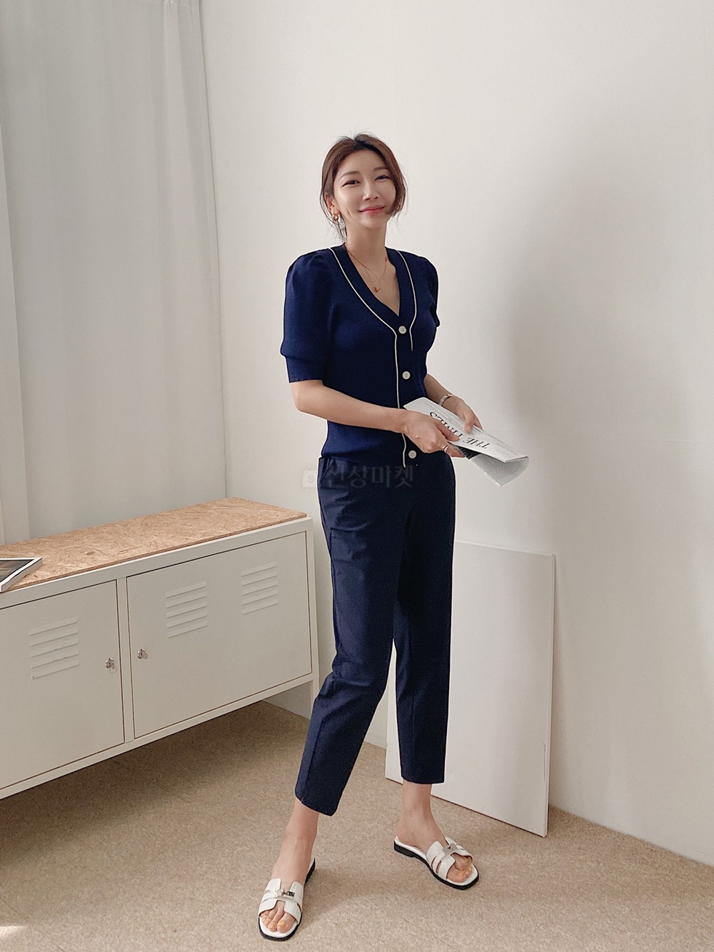 여름 여자 하이웨스트슬랙스 냉장고 키작녀바지 쿨 뒷밴딩 8부 일자 편한 팬츠 - 상세 이미지 4
