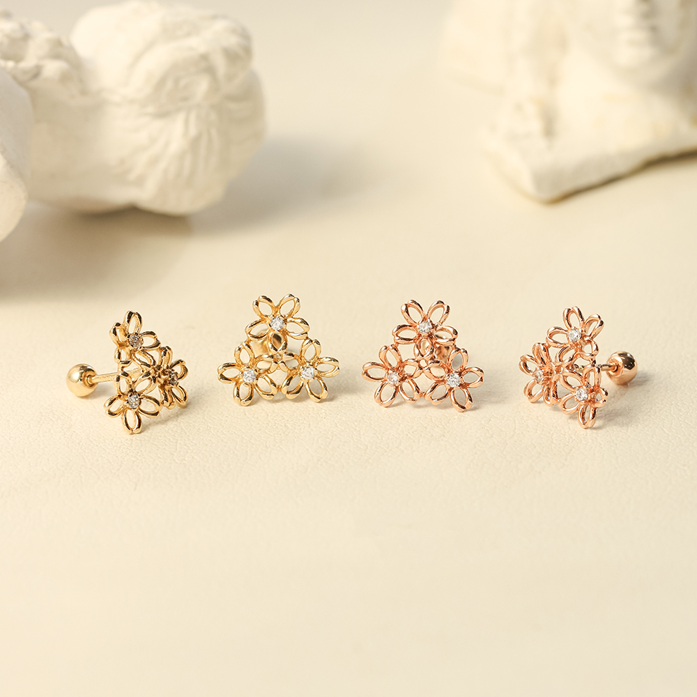 ミニマルピアス 14K フラワーガーデンピアスイヤリング