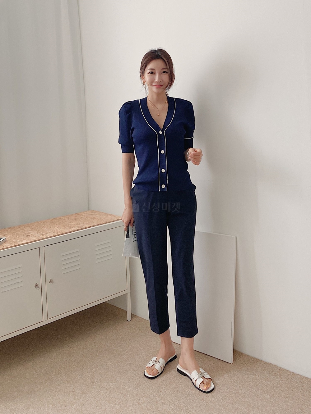여름 여자 하이웨스트슬랙스 냉장고 키작녀바지 쿨 뒷밴딩 8부 일자 편한 팬츠 - 상세 이미지 2