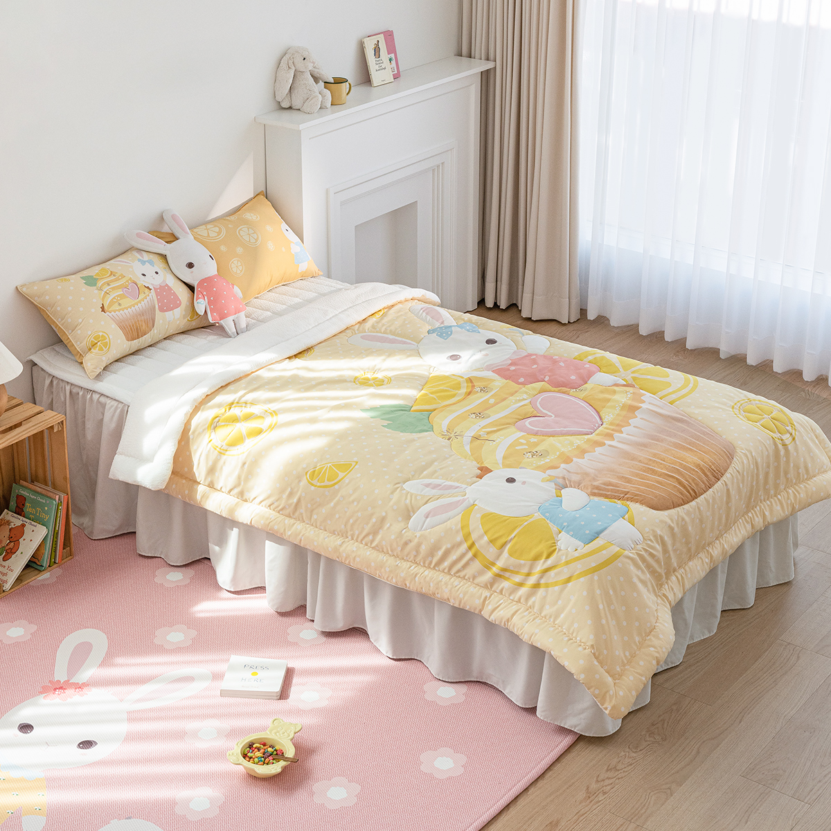 키즈 시어서커 쿨 냉감 에어컨 손자수 차렵 여름이불 베개세트 에이미레몬 (토끼), S.SS(싱글.슈퍼싱글겸용)
