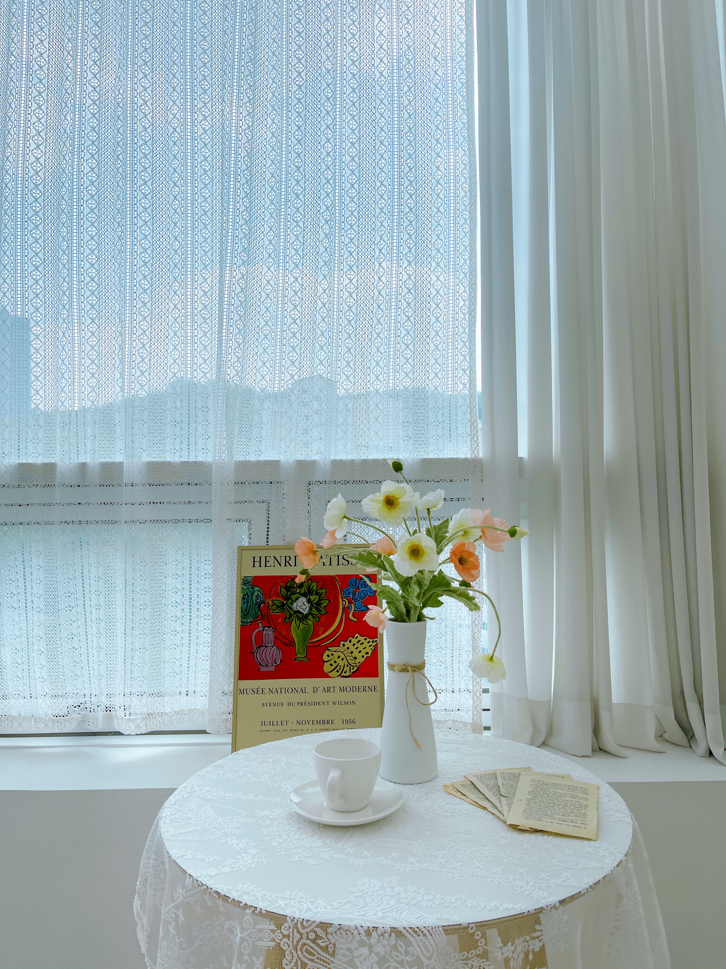 사라하우스 뜨개 러블리 레이스 인테리어 가리개 현관 중문 화이트 커튼