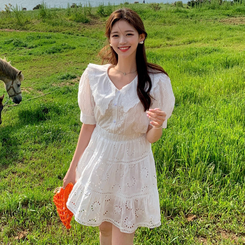 러블리 빅카라 레이스 반팔 블라우스 bs6937 - 상세 이미지 2