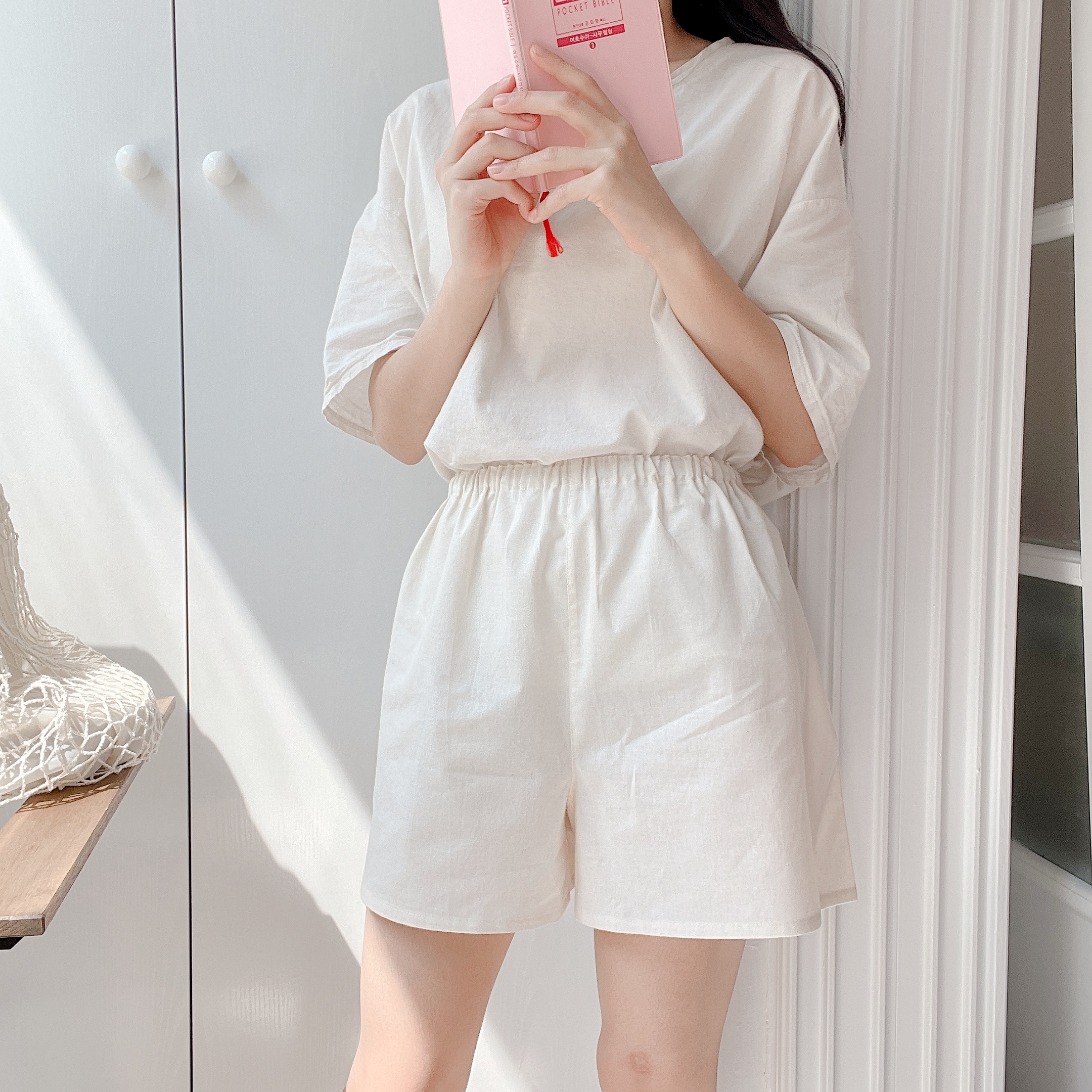 무형광 시원한 홈웨어 잠옷 바이오워싱 순면 반바지 2컬러 이미지 3