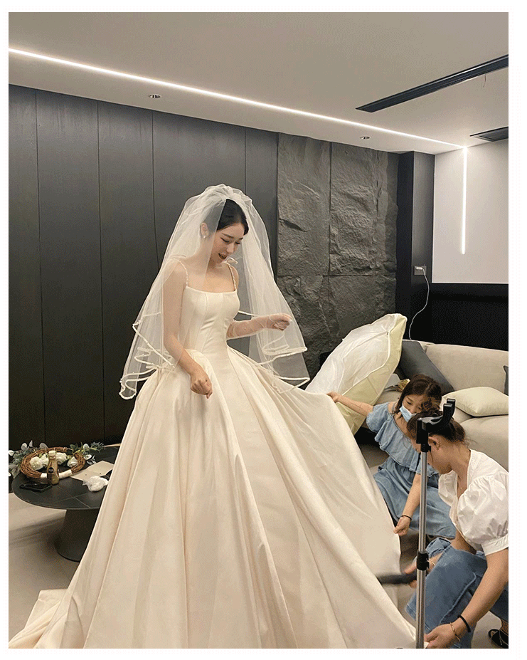 새틴 민소매 나시 스몰웨딩 본식 벨라인 셀프웨딩드레스 - 상세 이미지 3