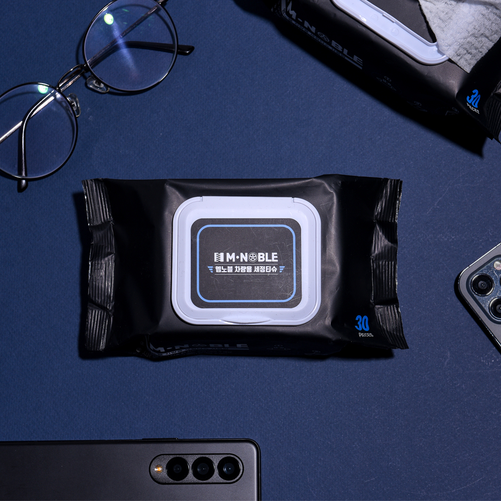 엠노블 차량용 세정티슈 1+1 60매 알콜티슈 물티슈 실내 내부 자동차 세차용품 패키지