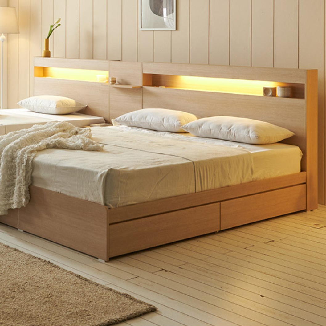 Q LED USB 좁은방 수납형 원룸침대 미니 싱글 침대 작은공간 자취 자취방침대 서랍
