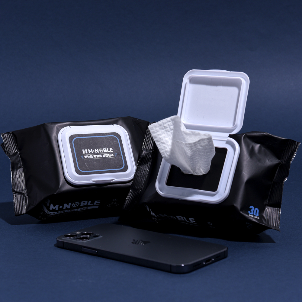 엠노블 차량용 세정티슈 1+1 60매 알콜티슈 물티슈 실내 내부 자동차 세차용품 패키지