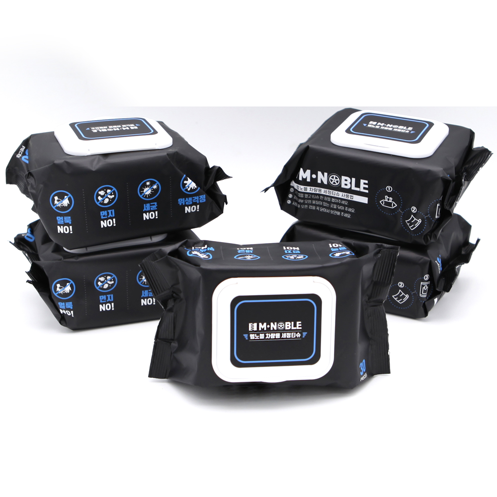 엠노블 차량용 세정티슈 1+1 60매 알콜티슈 물티슈 실내 내부 자동차 세차용품 패키지