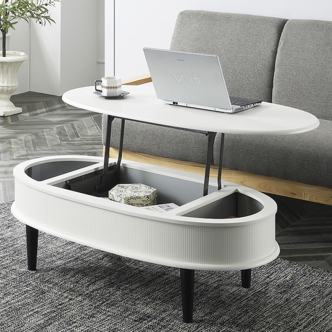 타원형 리프트 테이블 1200 기능성 거실 테이블 높은 쇼파 테이블