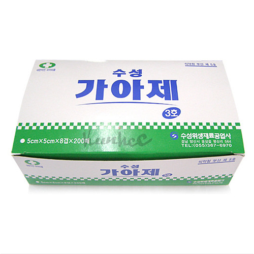 수성위생 접은거즈 5 x 5cm 8겹 / 드레싱 / 거즈 / 멸균거즈 / 200매 BOX - 상품 이미지