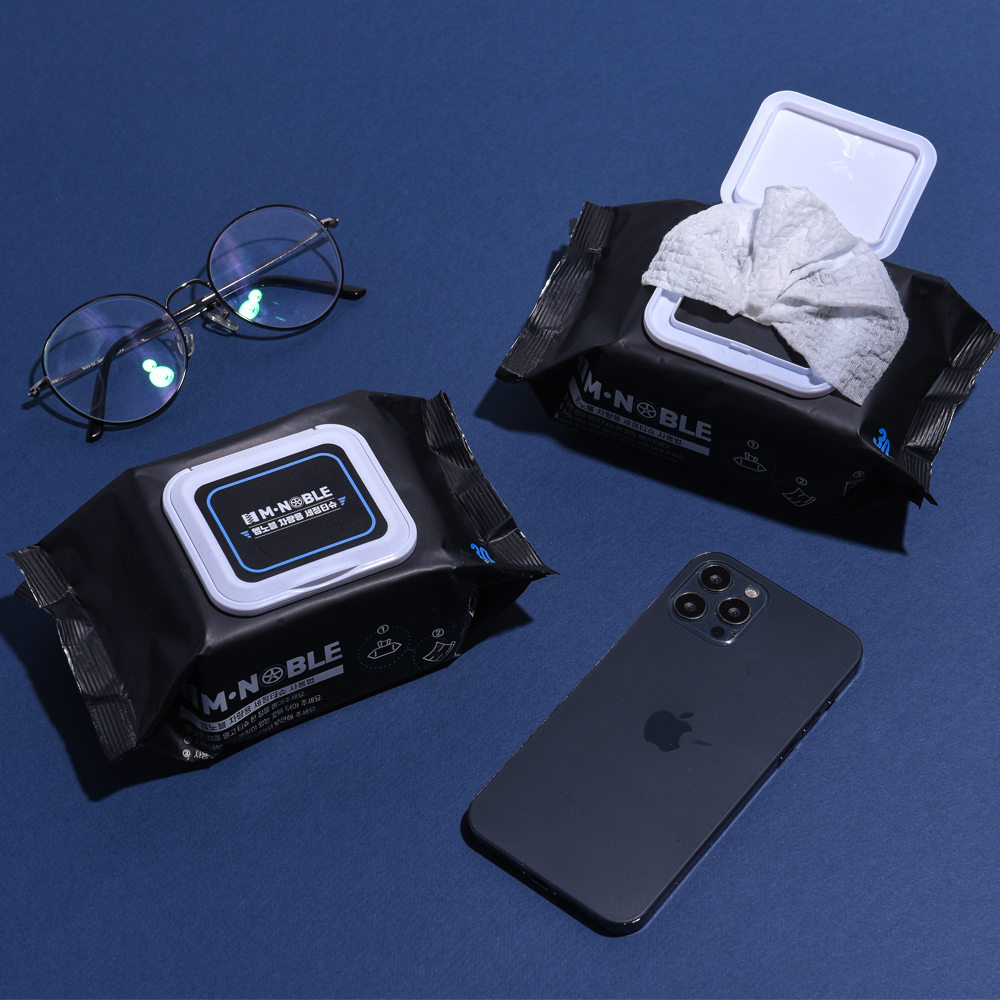 엠노블 차량용 세정티슈 1+1 60매 알콜티슈 물티슈 실내 내부 자동차 세차용품 패키지