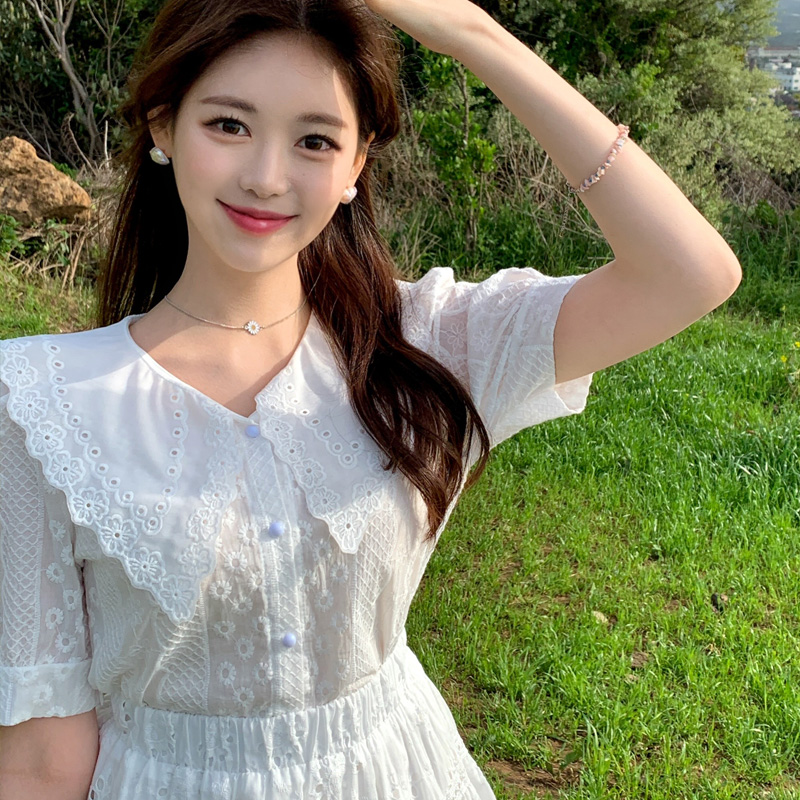 러블리 빅카라 레이스 반팔 블라우스 bs6937 이미지 6