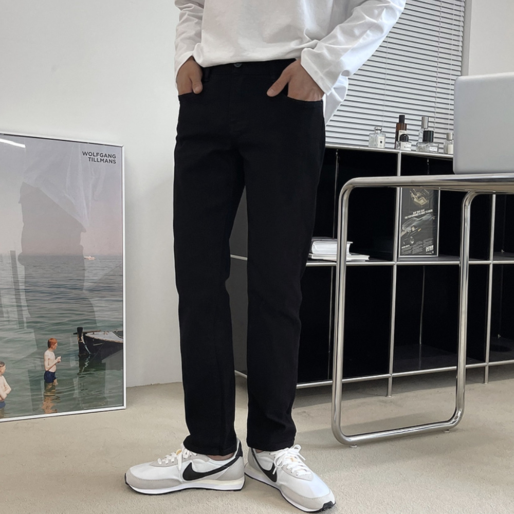 남자 빅사이즈 블랙진 스탠다드 스판 편안한 팬츠 - 상세 이미지 2