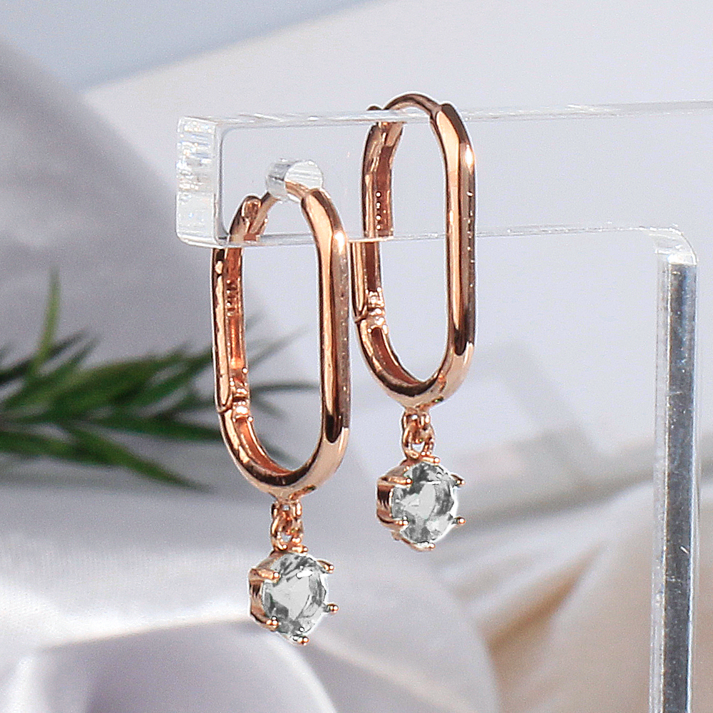 원터치 큐빅 에메랄드 블루 화이트 와이프 여자 친구 기념일 선물 14K 18K 귀걸이 - 상세 이미지 3