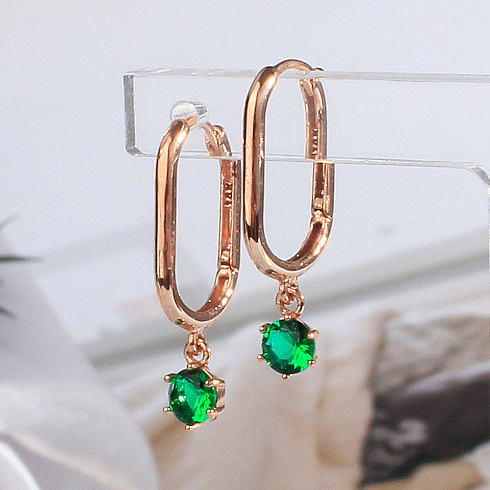 원터치 큐빅 에메랄드 블루 화이트 와이프 여자 친구 기념일 선물 14K 18K 귀걸이 - 상품 이미지