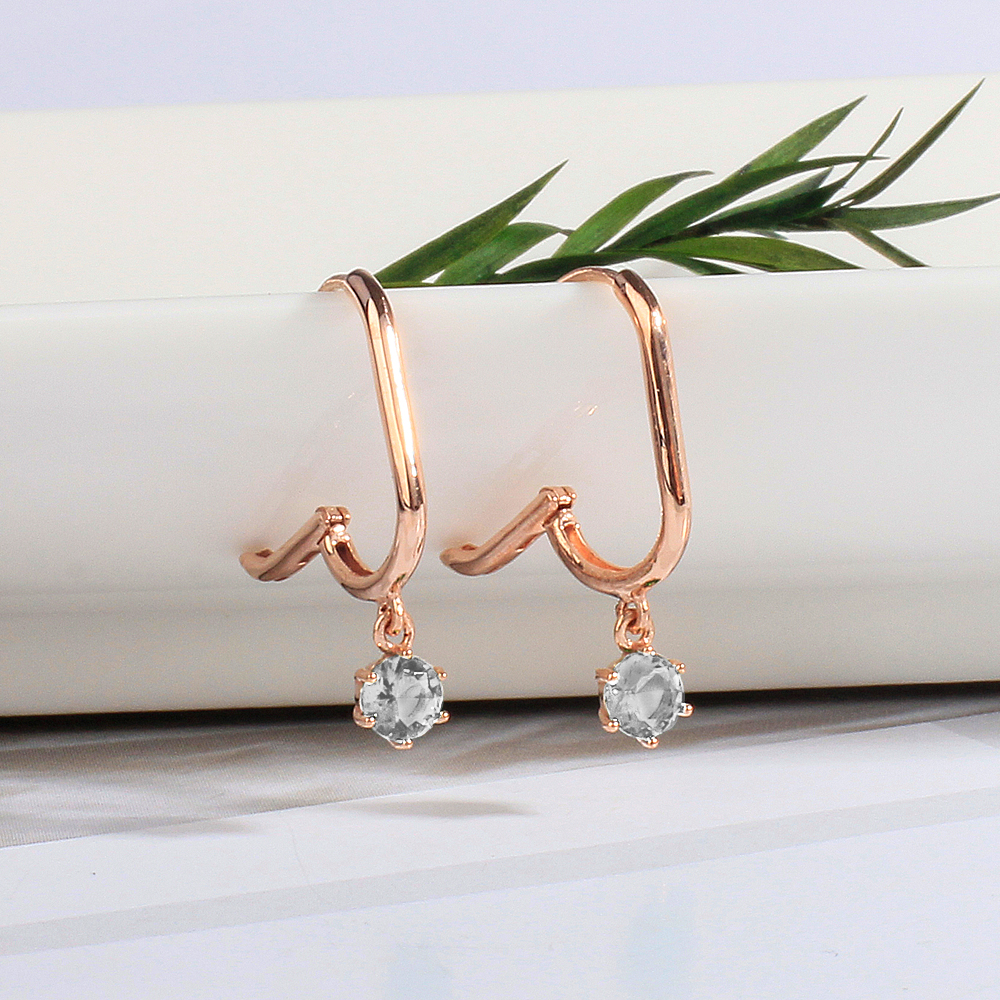원터치 큐빅 에메랄드 블루 화이트 와이프 여자 친구 기념일 선물 14K 18K 귀걸이 - 상세 이미지 5