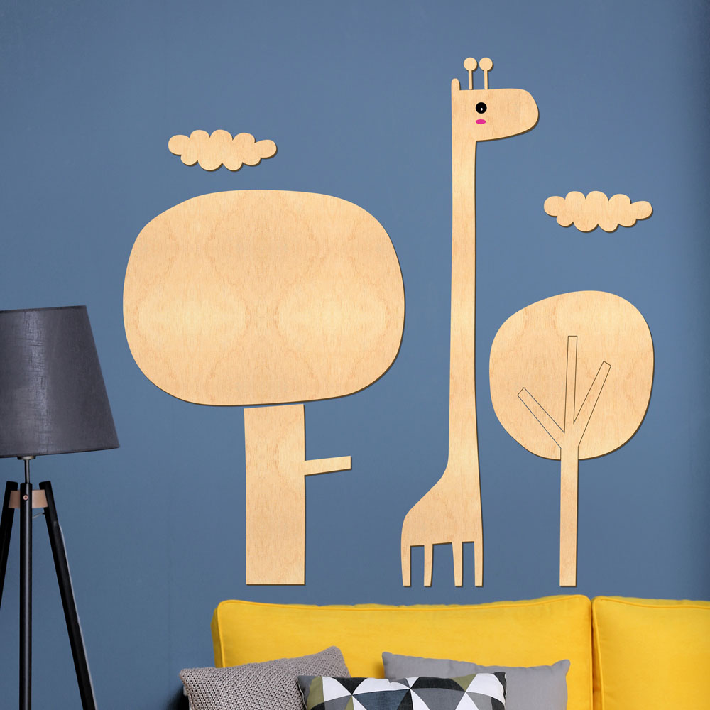 어린이집환경판꾸미기  우드스티커 기린과나무 반제품  월데코스티커