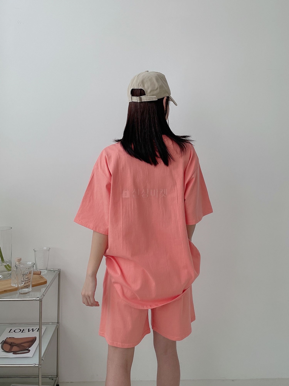 여름 로고 레터링 오버핏 반팔 티셔츠 밴딩 5부 반바지 면 데일리 트레이닝 홈웨어 세트 - 상세 이미지 5