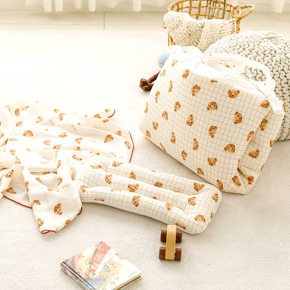메리투투 인견 3D 에어매쉬 체크베어 냉감 어린이집 낮잠이불세트
