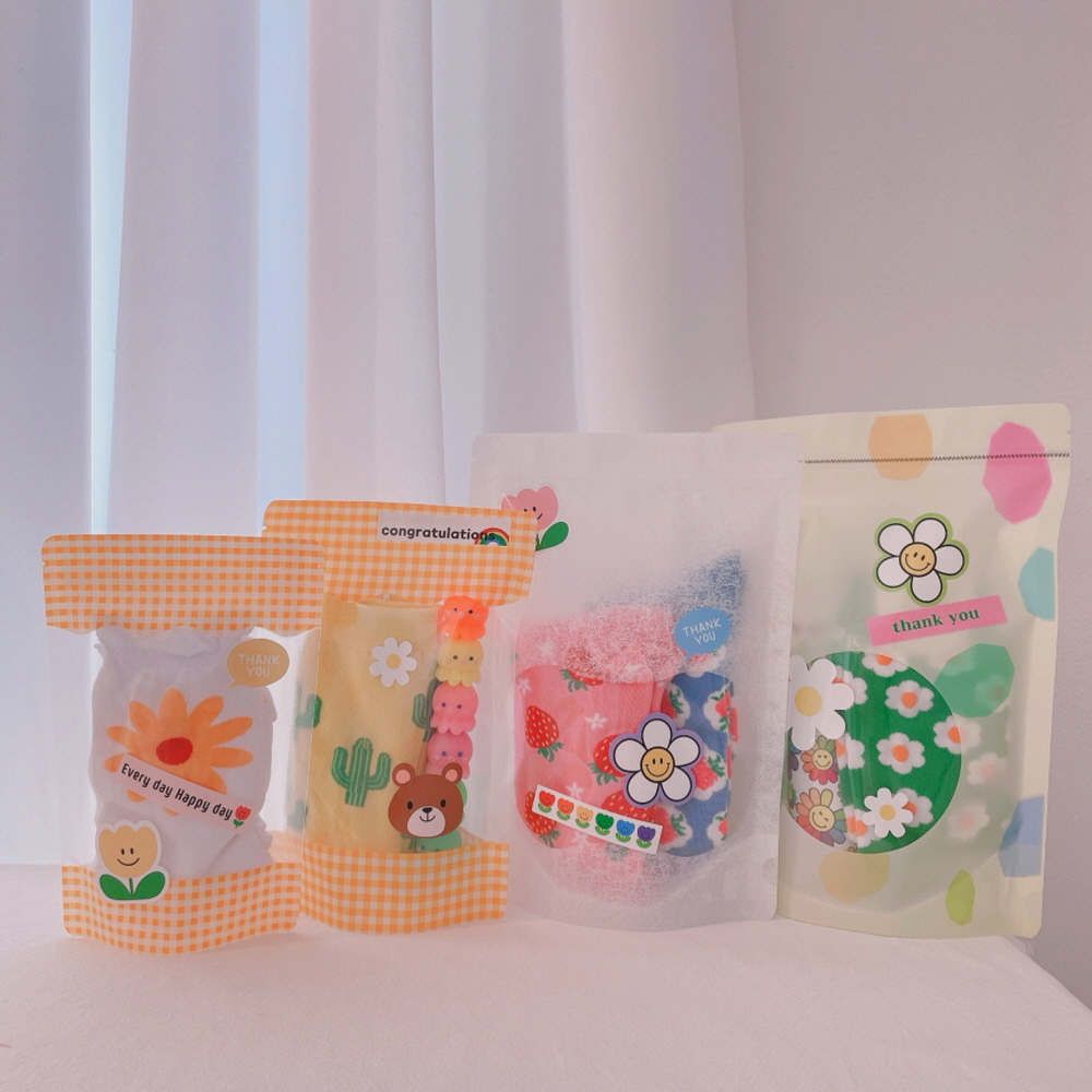 구디백 포장 지퍼백 답례품 어린이집 빼빼로 선물 양말 간식 봉투 노랑체크s 이미지 3