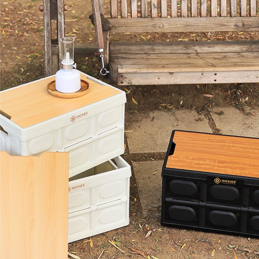 캠핑용 폴딩 박스 우드 상판 캠핑 수납 박스 캠핑 정리함