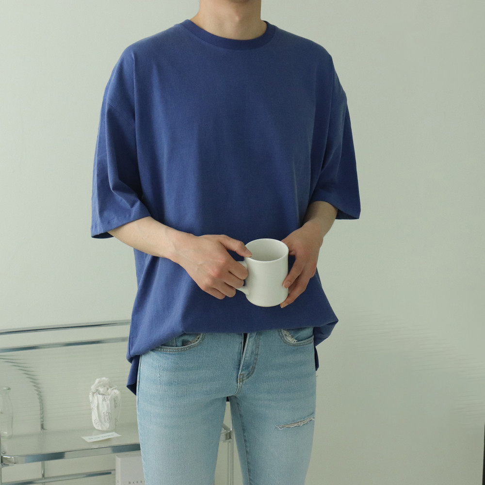 남자반팔티 레이어드 오버핏 커플 피그먼트반팔티 제품 이미지