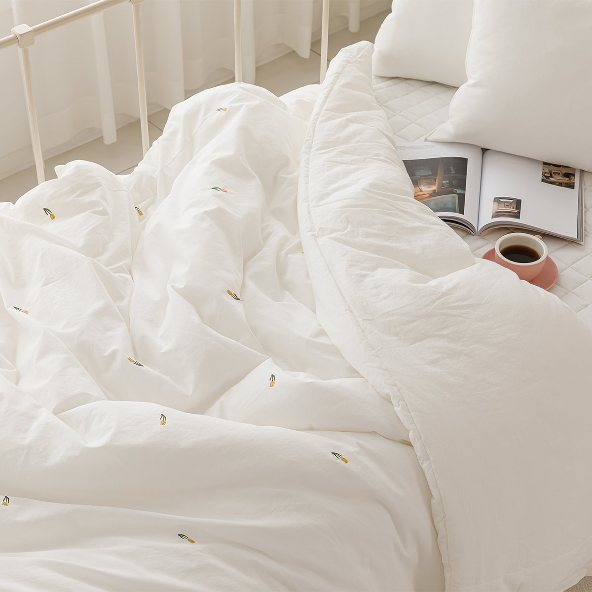 아르일랑 광목 순면 5온스 봄 여름 8온스 가을 겨울 침구 차렵 이불 튤립자수